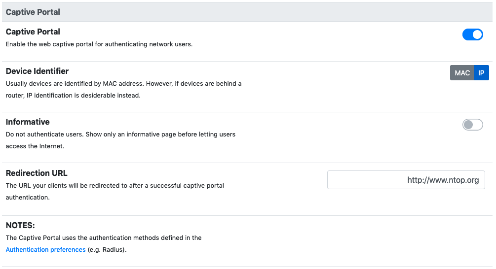 Captive Portal Settings