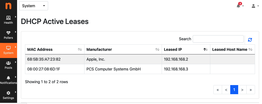 DHCP active leases