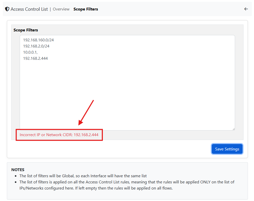 Scope Filters Input Error