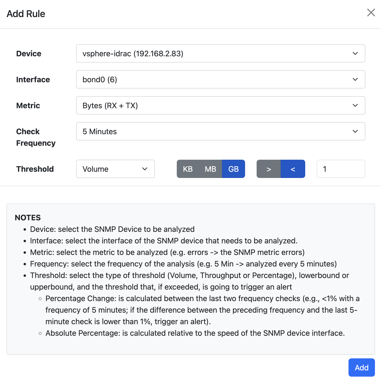 Add SNMP Device Rule