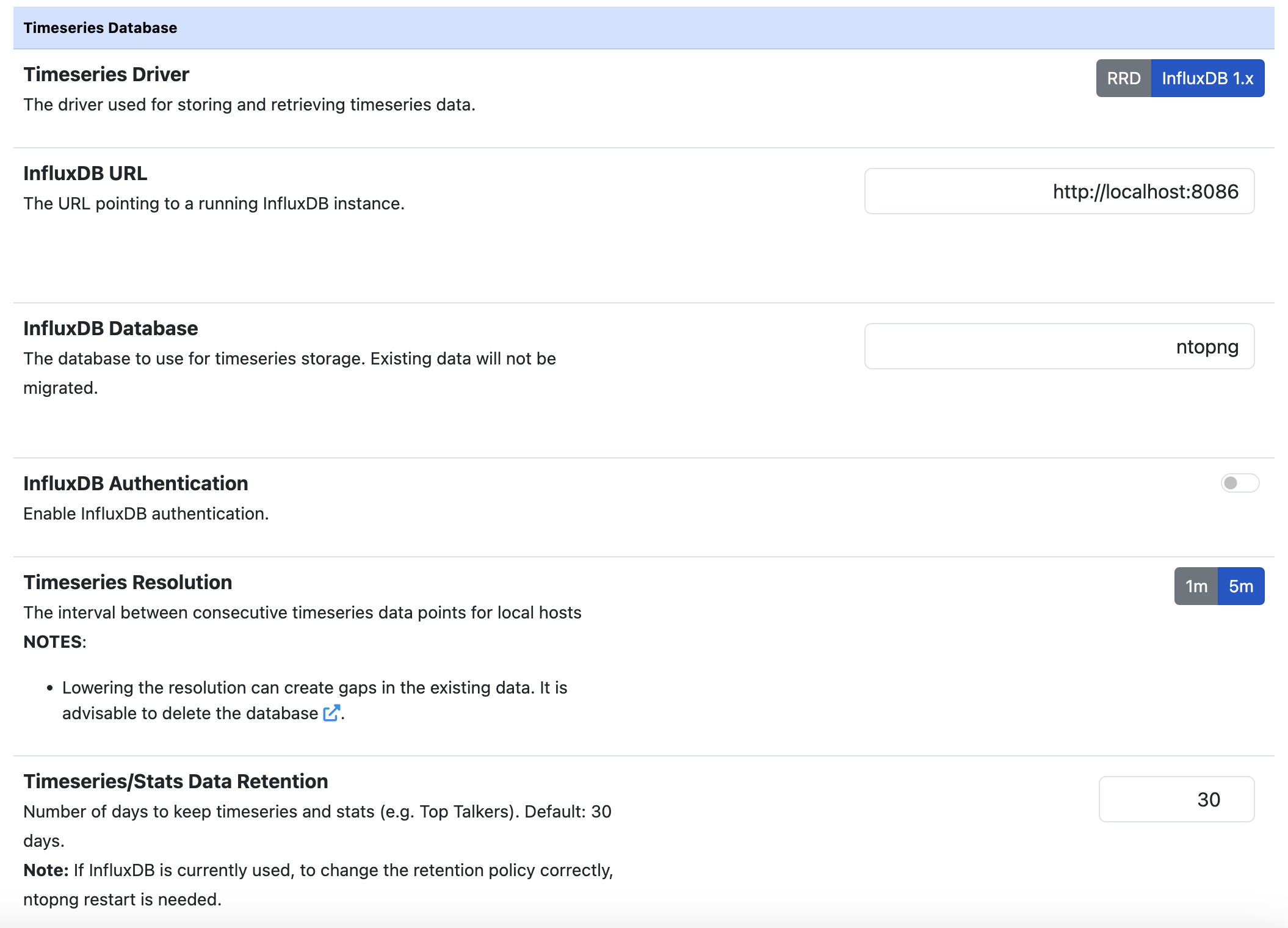 InfluxDB Preferences