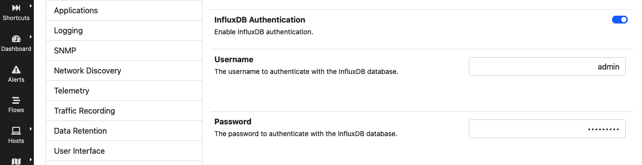InfluxDB Authentication Preferences