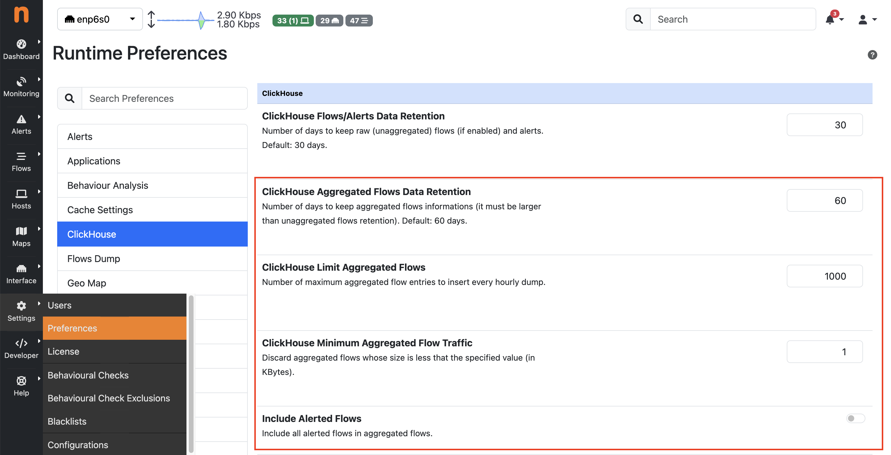 Hourly Historical Flows Settings