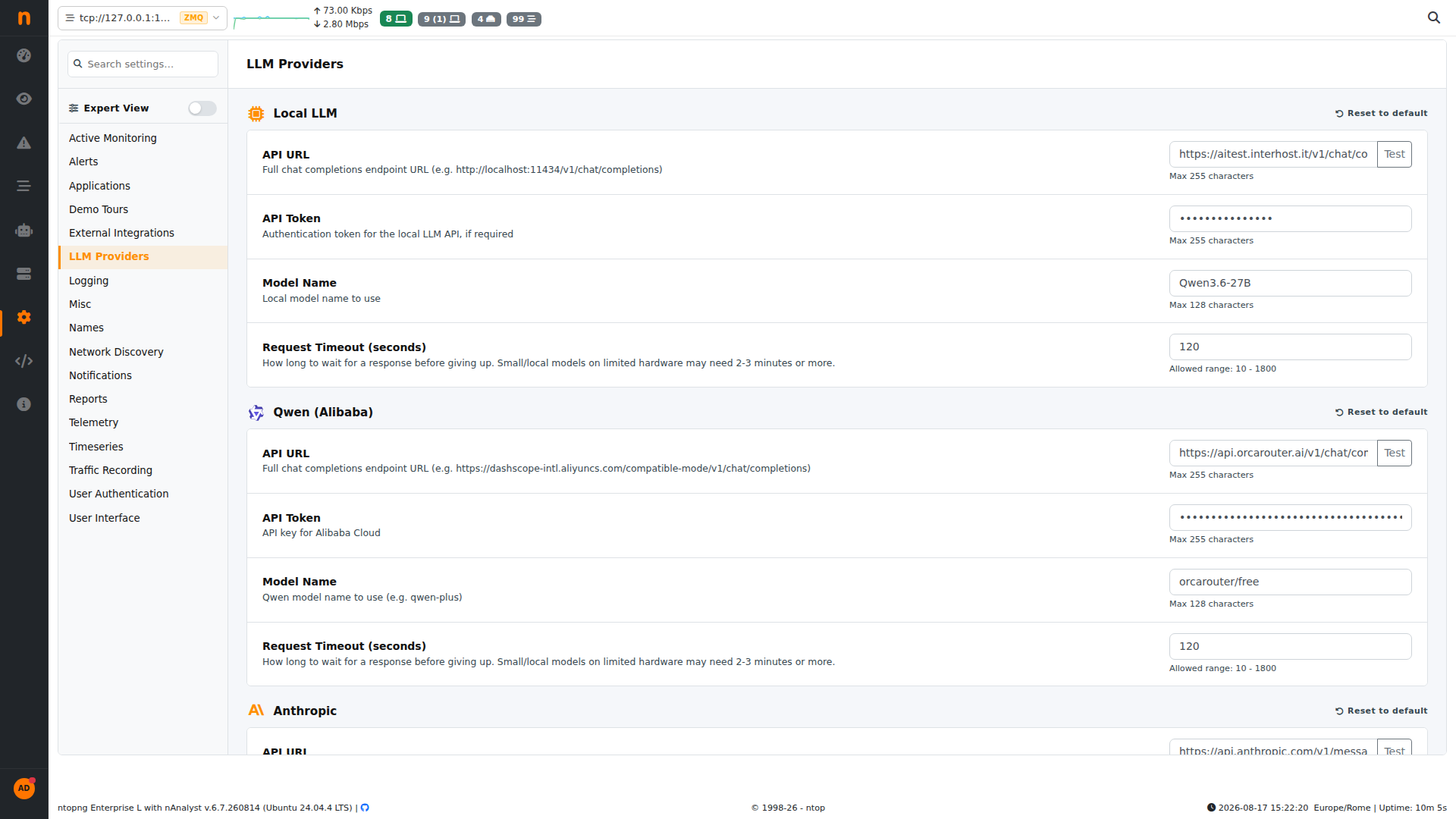nAnalyst built-in LLM provider settings