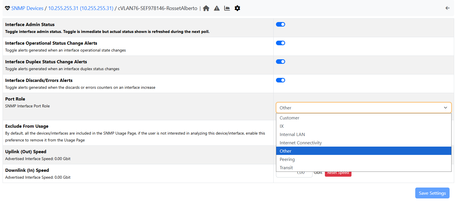SNMP Interface Role