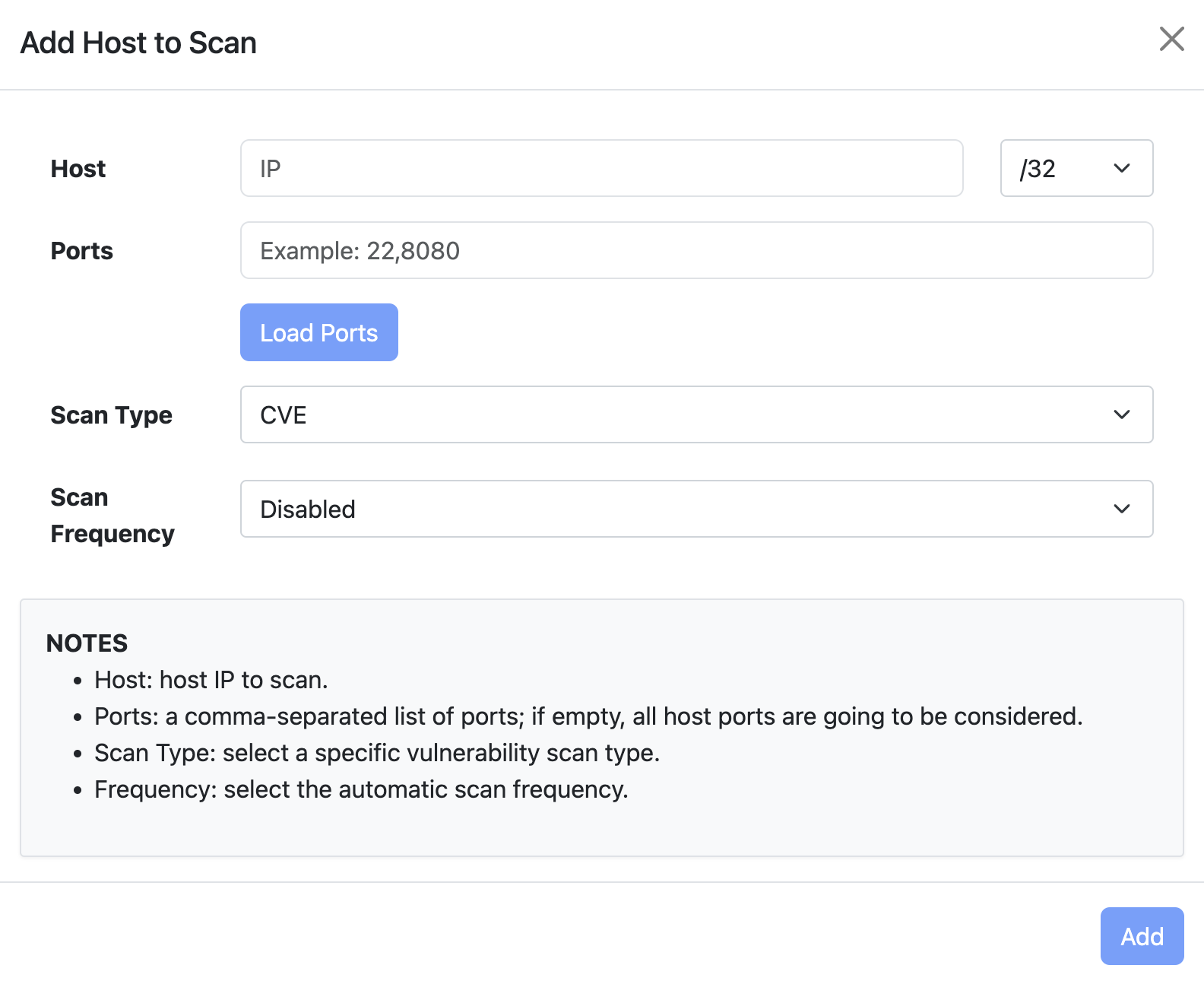 Add Host to Vulnerability Scan List