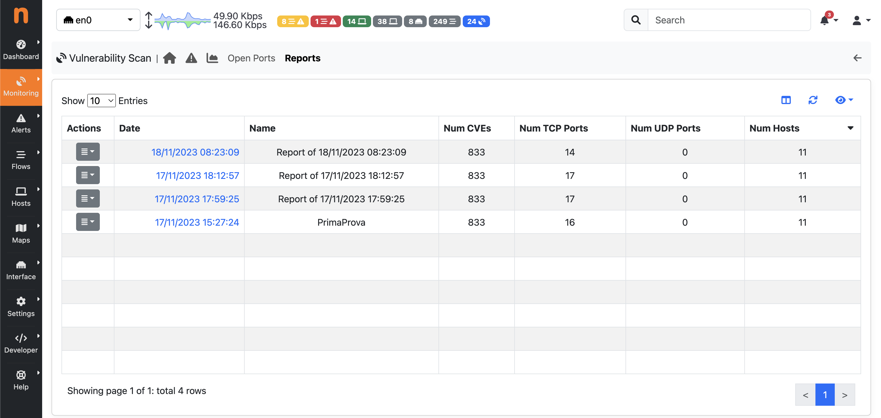 Vulnerability Scan Reports Page