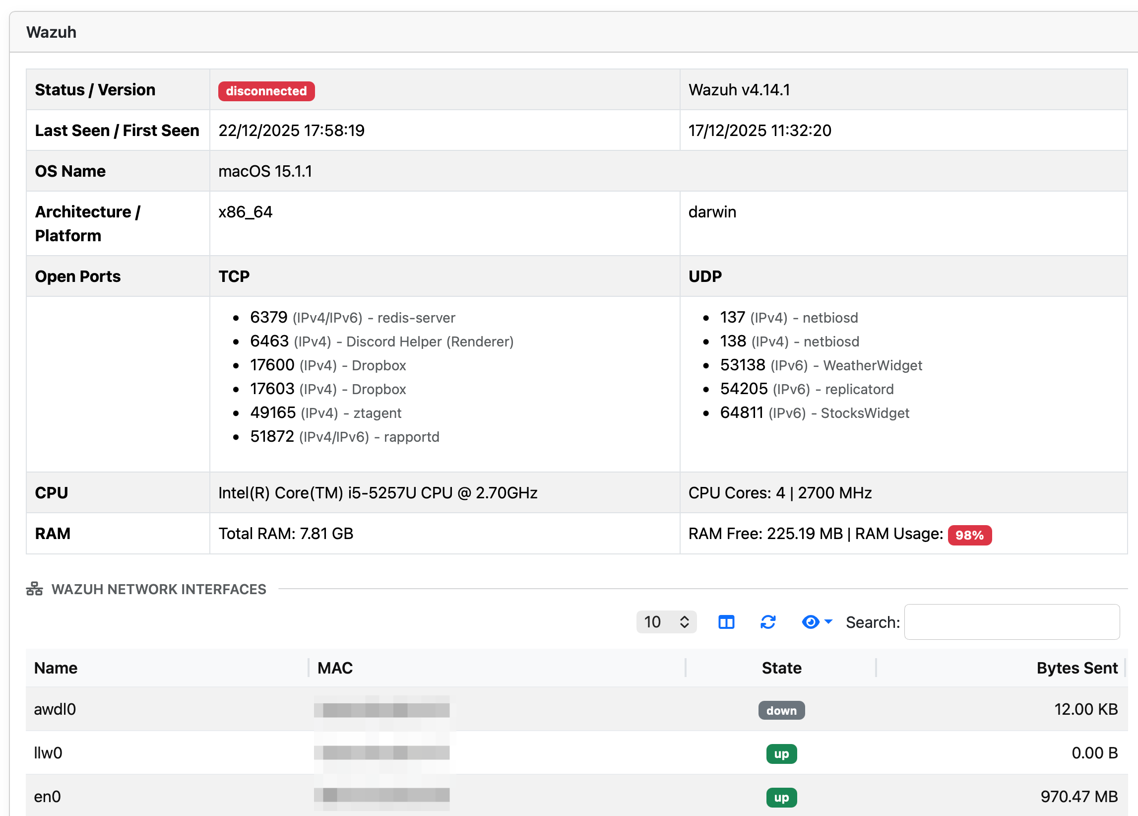 Wazuh Agent Information