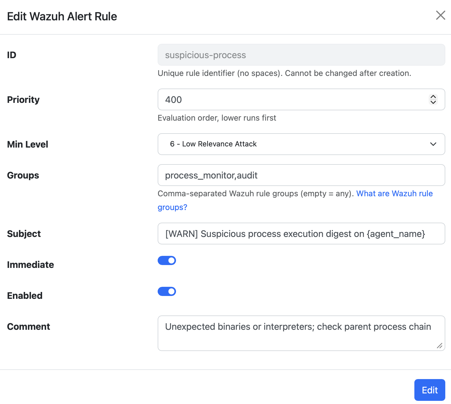 Wazuh Rule Edit